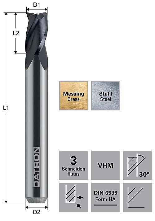 3-skärig fräsverktyg med coating som passar för att fräsa i stål